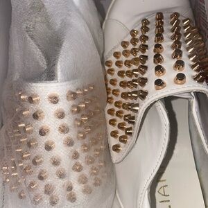 Stylish White and Gold Studded Women's Shoes